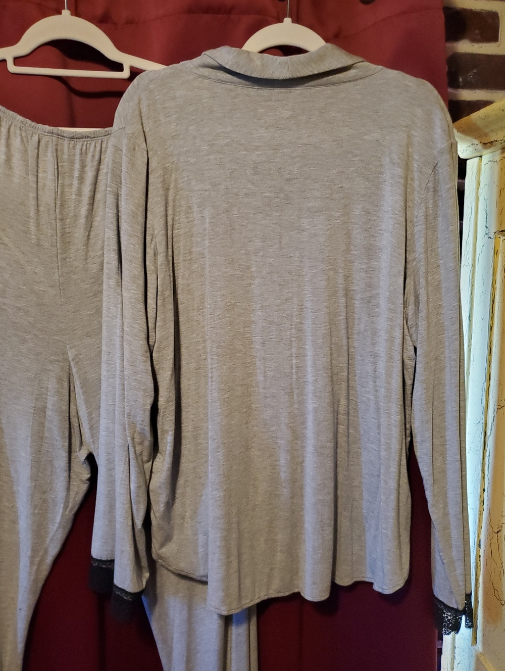 Victoria's Secret Gray & Black Two-Piece Pajama Set with Black Lace Accent Trim - Picture 2 of 11